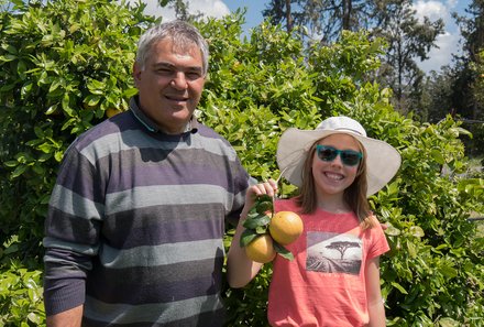 Zypern Familienreise - Zypern for family - Kind pflückt Obst auf Obstplantage