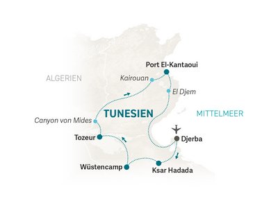 Tunesien Familienreise - Reisekarte Tunesie for family 2024