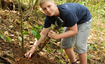 Junge beim Baum Pflanzen in Costa Rica – Costa Rica Familienreise