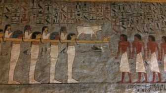 Detailaufnahme von Wandmalerei im Tal der Könige in Luxor – Ägypten Reise mit Kindern