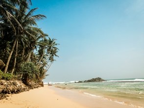 Palmen und feiner Sand am Wijaya Beach in Unawatuna – Sri Lanka Familienreise