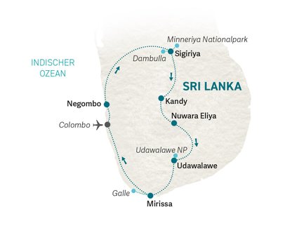 Reiseroute Sri Lanka for family individuell Süden - 2024