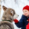 Mädchen mit Husky im Schnee - Estland mit Kindern