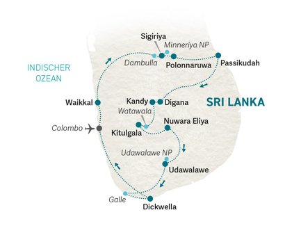 Reiseroute Sri Lanka Family & Teens Summer - 2025