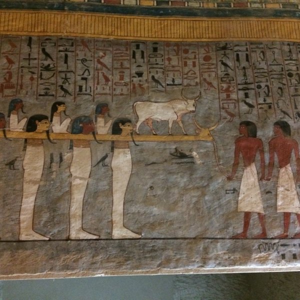 Detailaufnahme von Wandmalerei im Tal der Könige in Luxor – Ägypten Reise mit Kindern