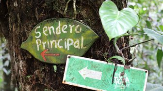 Markierung für Wanderweg in der Nähe der La Tigra Rainforest Lodge – Costa Rica Familienreise