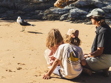 Familie entdeckt einen bunten Vogel im Tsitsikamma Nationalpark – Südafrika mit Kindern