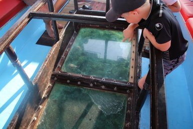 Ausflug mit Glasbodenboot - Jordanien Reise mit Kindern