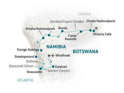 Reiseroute Namibia for family individuell 04 - 2023