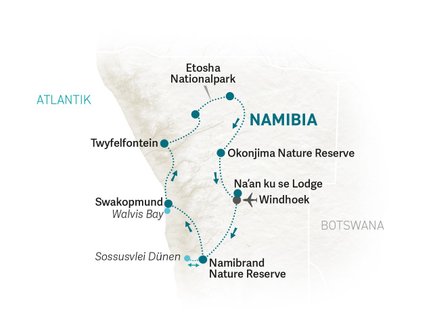 Reiseroute Namibia for family Deluxe - 2025