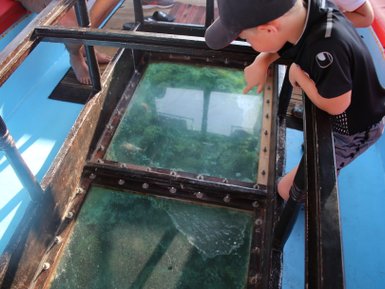 Ausflug mit Glasbodenboot - Jordanien Reise mit Kindern