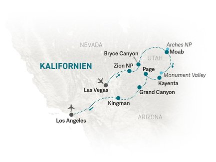 Reiseroute USA Südwesten for family individuell - 2024
