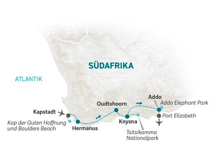 Reiseroute Garden Route for family - 2022
