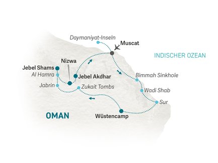 Reiseroute Oman Family & Teens - 2025