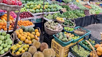 Bunte Auswahl an frischem Obst auf einem Markt in Sri Lanka – Sri Lanka Familienreise