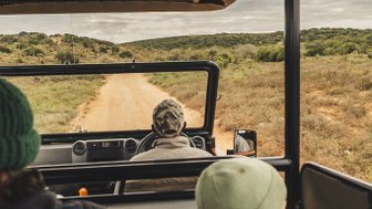 Familie im Jeep bei einer Safari im Addo - Südafrika mit Kindern