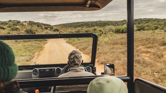 Familie im Jeep bei einer Safari im Addo - Südafrika mit Kindern