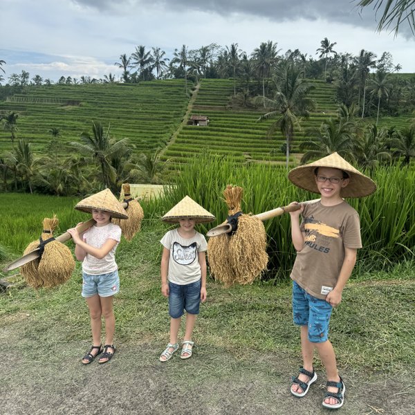 Kinder entdecken das Leben auf den Reisterrassen von Jatiluwih auf Bali – Bali mit Kindern