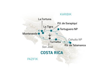Reiseroute Costa Rica for family individuell Karibik - 2027
