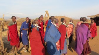 Massai-Gruppe führt einen traditionellen Tanz vor – Tansania Reise mit Kindern