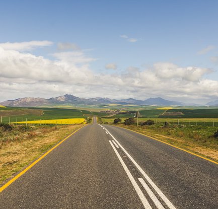 Straße führt durch die Landschaft der Garden Route – Südafrika mit Kindern