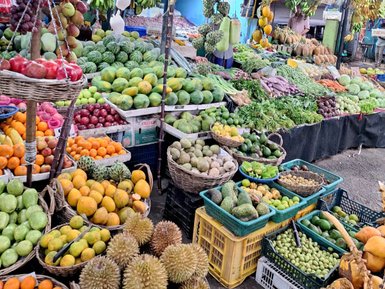 Bunte Auswahl an frischem Obst auf einem Markt in Sri Lanka – Sri Lanka Familienreise