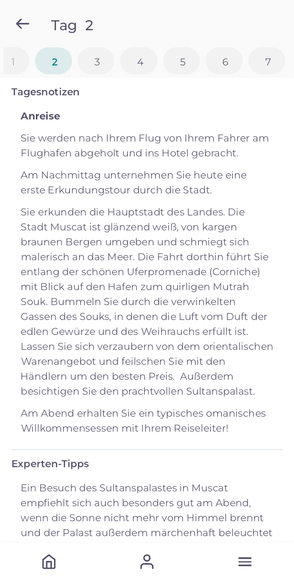 Nach der Ankunft in Muscat werden Reisende von ihrem Fahrer zum Hotel gebracht, um sich für den Tag vorzubereiten.