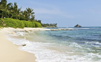 Glasklares Wasser schimmert in der Sonne an einem ruhigen Strand – Sri Lanka Reise mit Kindern