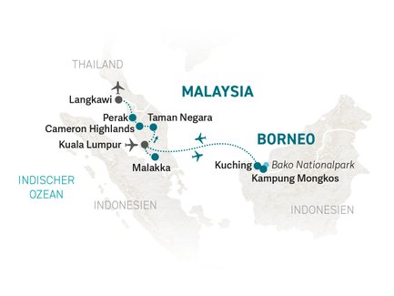 Reiseroute Malaysia & Borneo Family & Teens - 2024