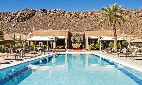 Ruhiger Pool mit Umgebung im Hotel Bab Rimal – Marokko Reise mit Kindern