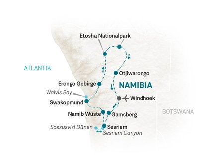 Reiseroute Namibia for family individuell 01 - 2023