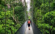 Junge auf Hängebrücke im Regenwald - Costa Rica mit Kindern im Mietwagen