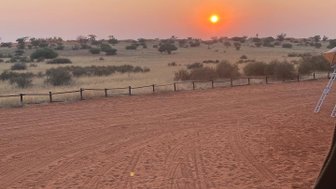 Der Blick aus dem Dachzelt des Jeeps fällt auf die Sonne - Namibia mit Kindern