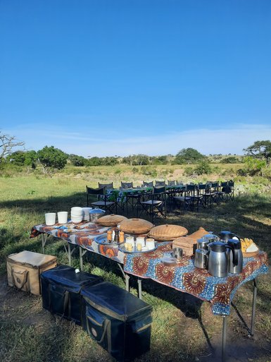 Traditionelles Buschfrühstück in den malerischen Grumeti Hills – Tansania mit Kindern