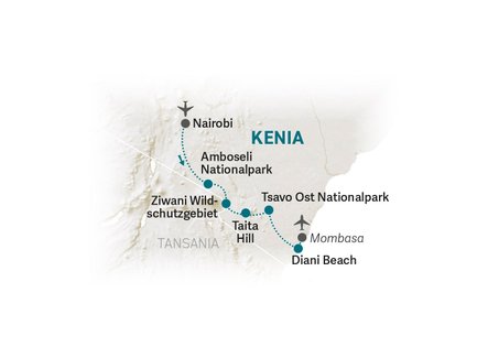 Reiseroute Kenia for family individuell 01 - 2022