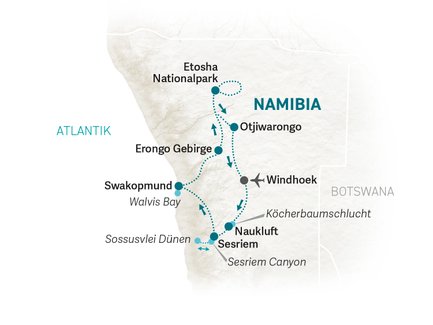 Reiseroute Namibia Family & Teens - 2024