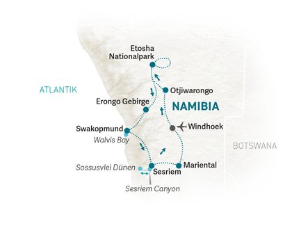 Reiseroute Namibia for family - 2025