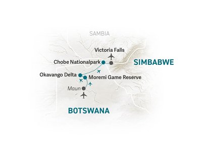 Botswana Familienreise mit Kindern - Botswana Fly-In-Safari Individuell - Reisekarte 2024