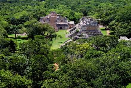 Mexiko Familienreise - Valladolid - Blick von oben auf Ausgrabungsstätte Ek Balam