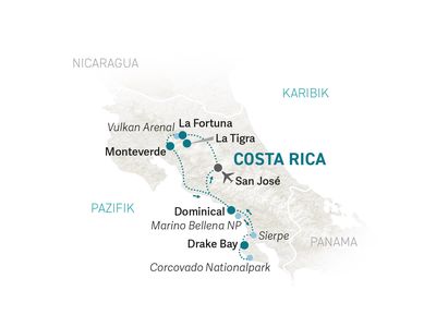Costa Rica mit Jugendlichen individuell - Reisekarte 2022