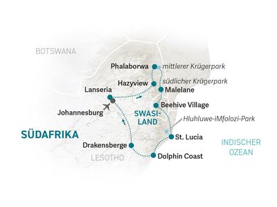 Familienreise Südafrika - Südafrika Family & Teens - Reisekarte 2022