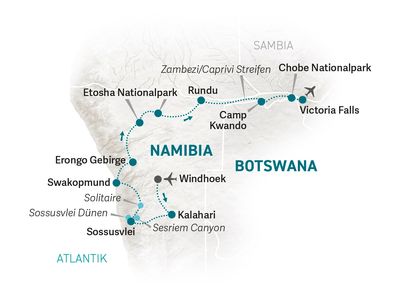 Namibia Familienreise im Mietwagen - Reiseroute 2023