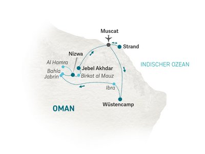 Oman for family individuell deluxe - Reiseroute 2024
