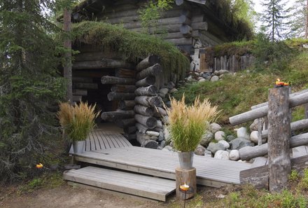 Finnland Familienreise - Finnland for family - Abschiedsabend im Pohjanseita Wilderness Restaurant - Sauna Außenansicht