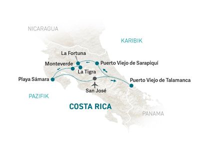 Costa Rica Familienreise - Costa Rica Family & Teens - Reisekarte 2023