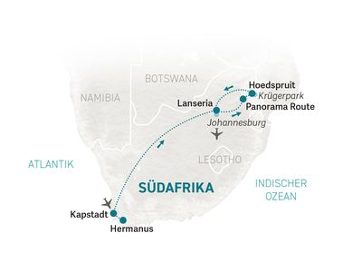 Familienreise Südafrika - Südafrika Family & Teens - Reisekarte 2023