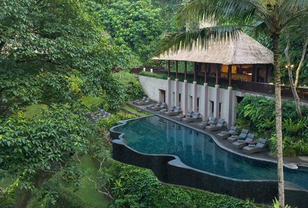 Bali for family deluxe - Familienreise Bali mit Kindern - Maya Ubud Resort - Infinitypool tropisch