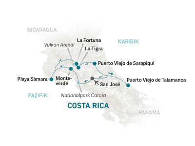 Costa Rica Familienreise - Costa Rica Family & Teens - Reisekarte 2022