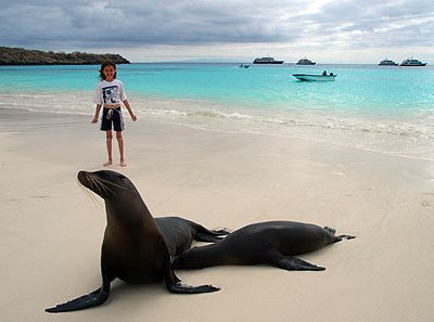 Familienreise Galapagos - Galapagos for family - Kind und Robbe