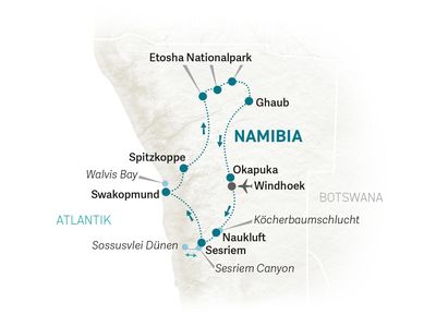 Namibia mit Jugendlichen - Namibia Teens on Tour - Reiseroute 2022